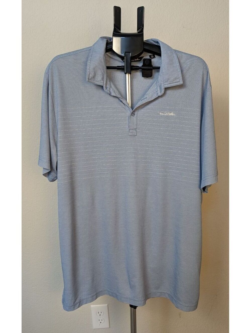 Travis Mathew Men's XXL Blue Stripe Knit Golf Polo Shirt Short Sleeve